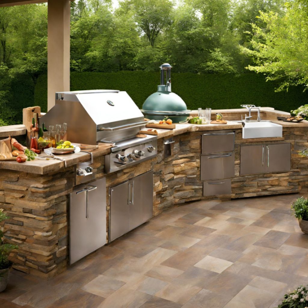 Porcelain and ceramic tile flooring for outdoor kitchens