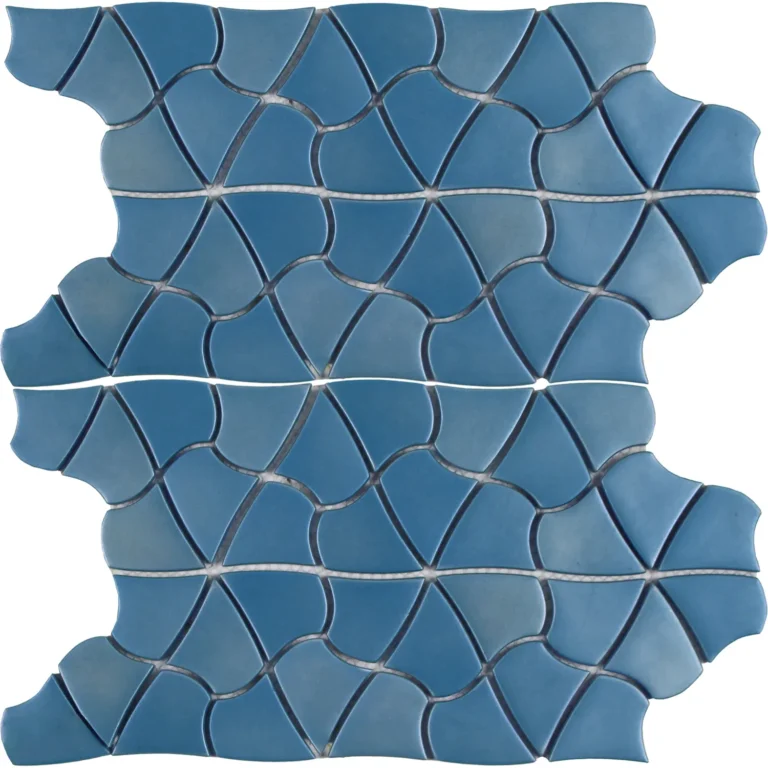 Blue Orchid glass mosaic pool tile from the Aloha collection, used at the waterline